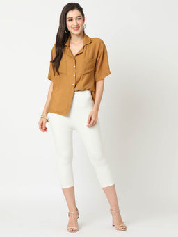 Globus - Women Off White Stretchable High Rise Skinny Fit Workwear Capris