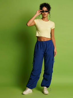 Globus - Women Blue Mid Rise Loose Fit Drawstring Waist Toggle Hem Cargo Joggers