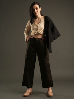 Globus - Women Olive Cotton Stretchable Front Cargo Trousers