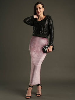 Globus - Women Dusty Pink Velvet Midi Pencil Skirt