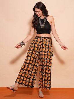 Globus - Women Black Paisley Printed Flared Palazzos