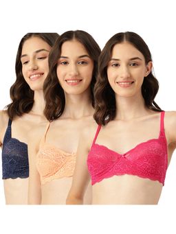 Leading Lady - Womens Non-Padded and Non-Wired Lace T-shirt Bra - Multi-Color (Pack of 3)