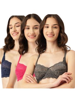 Leading Lady - Womens Non-Padded and Non-Wired Lace T-shirt Bra - Multi-Color (Pack of 3)