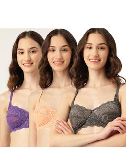 Leading Lady - Womens Non-Padded and Non-Wired Lace T-shirt Bra - Multi-Color (Pack of 3)