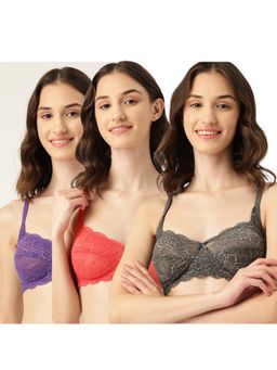 Leading Lady - Womens Non-Padded and Non-Wired Lace T-shirt Bra - Multi-Color (Pack of 3)