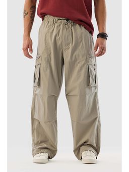 Snitch - Beige Solid Baggy Fit Casual Cargo