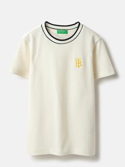 United Colors of Benetton - White Round Neck Textured Popcorn T-Shirt