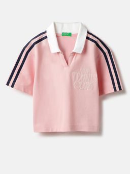 United Colors of Benetton - Pink Johny Collar Cropped Pique Seamseal Polo T-shirt