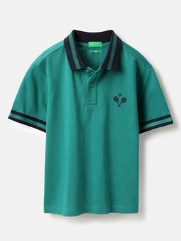 United Colors of Benetton - Green Polo Neck Printed Polo T-shirt