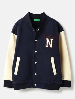 United Colors of Benetton - Stand Collar Applique Sueded Fleece Varsity Jacket