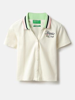 United Colors of Benetton - Off White Spread Collar Solid Shirt