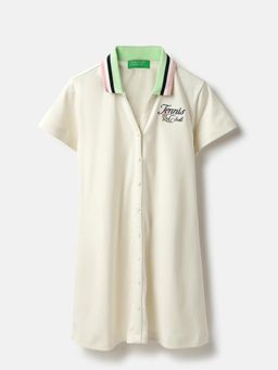 United Colors of Benetton - Off White Polo Neck Solid A-Line Dress