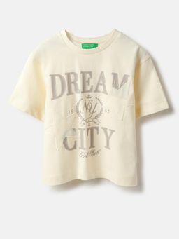United Colors of Benetton - Off White Round Neck Applique Dream City T-Shirt
