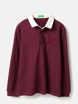 United Colors of Benetton - Purple Embroidered Rib Polo T-shirt