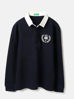 United Colors of Benetton - Blue Embroidered Rib Polo T-shirt