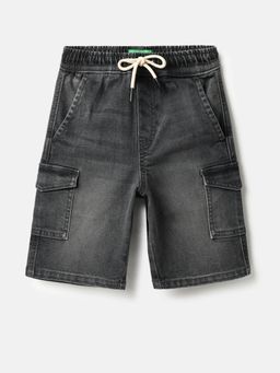United Colors of Benetton - Grey Solid Cargo Denim Shorts