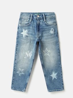 United Colors of Benetton - Blue Printed Mom Fit Star Print Denim Jeans