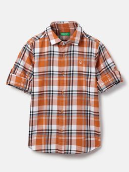 United Colors of Benetton - Multi-Color Spread Collar Checkered Twill Check Shirt