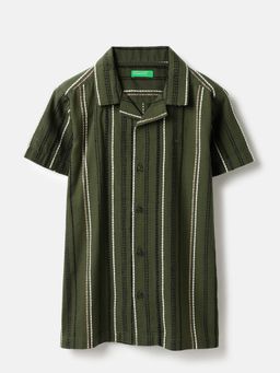 United Colors of Benetton - Green Resort Collar Striped Shirt