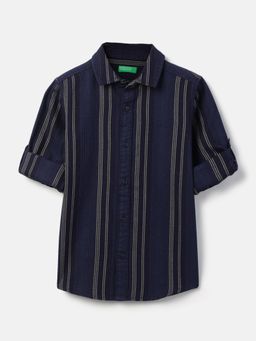 United Colors of Benetton - Blue Spread Collar Striped Shirt