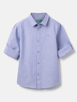 United Colors of Benetton - Blue Spread Collar Solid Oxford Shirt