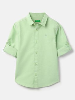 United Colors of Benetton - Green Spread Collar Solid Oxford Shirt