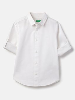 United Colors of Benetton - White Spread Collar Solid Oxford Shirt