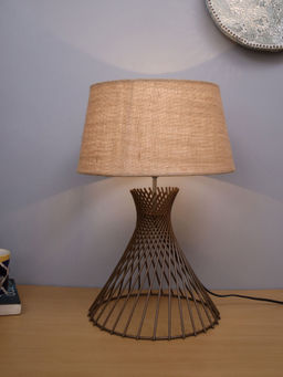 Homesake - Metal Spiral Table Lamp Gold Jute Shade