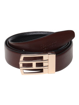 Teakwood - Men Brown & Black Textured Leather Semi Formal Reversible Belt