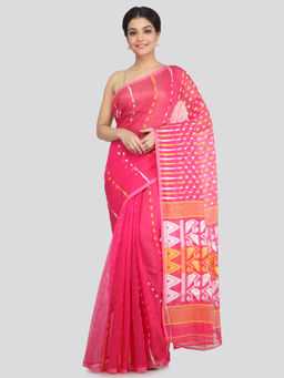 PinkLoom - Women's Soft Cotton Blend Jamdani Saree Without Blouse Piece