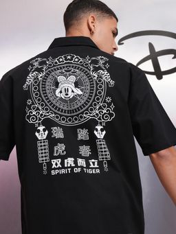 HIGHLANDER - Men Black Cotton Printed Relaxed Fit Shirt