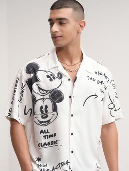 HIGHLANDER - Men White Viscose Printed Relaxed Fit Shirt