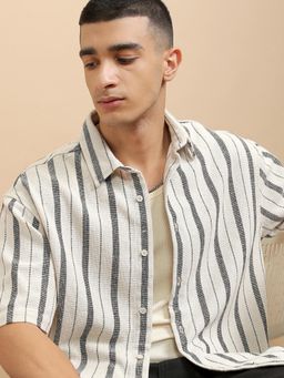 HIGHLANDER - Men Multi-Color Cotton Blend Stripes Oversized Fit Shirt