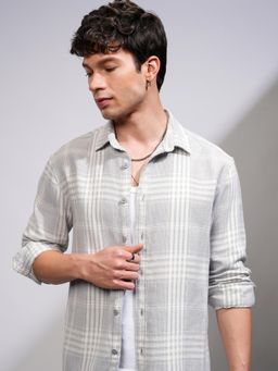 HIGHLANDER - Men Grey Cotton Blend Printed Oversized Fit Shirt