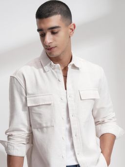 HIGHLANDER - Men White Cotton Blend Pattern Relaxed Fit Shirt