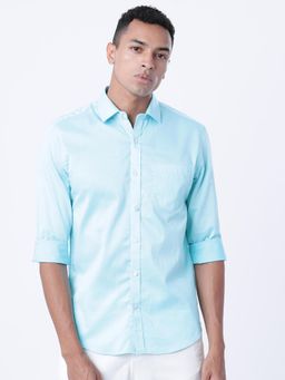 HIGHLANDER - Men Blue Cotton Solid Slim Fit Shirt