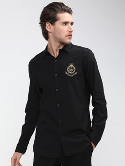 HIGHLANDER - Men Black Nylon Embroidered Regular Fit Shirt