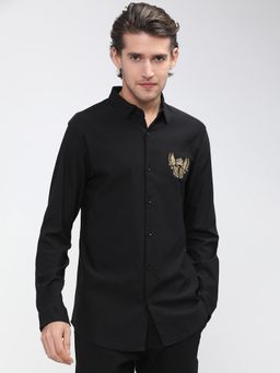HIGHLANDER - Men Black Nylon Embroidered Regular Fit Shirt