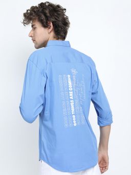 HIGHLANDER - Men Blue Cotton Printed Slim Fit Shirt