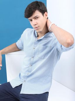 HIGHLANDER - Men Blue Polyester Blend Solid Slim Fit Shirt