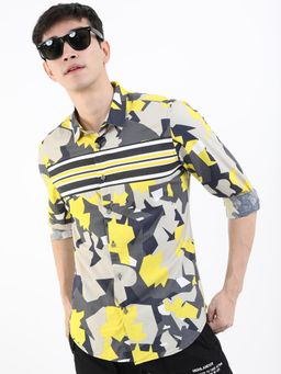 HIGHLANDER - Men Multi-Color Cotton Camouflage Slim Fit Shirt