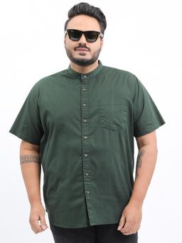 HIGHLANDER - Men Olive Cotton Solid Slim Fit Shirt