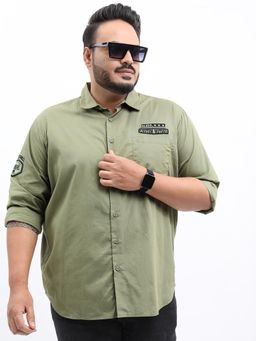 HIGHLANDER - Men Olive Cotton Printed Slim Fit Shirt