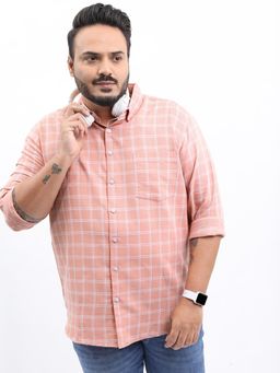 HIGHLANDER - Men Pink Cotton Blend Checks Slim Fit Shirt