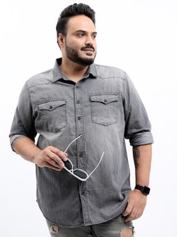 HIGHLANDER - Men Grey Polyester Blend Solid Slim Fit Shirt