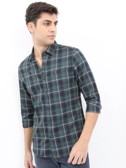 HIGHLANDER - Men Green Cotton Blend Checks Slim Fit Shirt