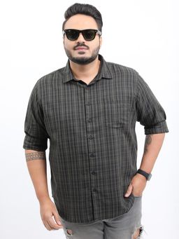 HIGHLANDER - Men Olive Cotton Blend Stripes Slim Fit Shirt