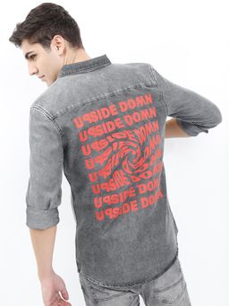HIGHLANDER - Men Grey Polyester Blend Printed Slim Fit Shirt