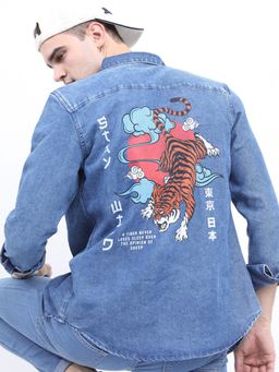 HIGHLANDER - Men Blue Polyester Blend Printed Slim Fit Shirt