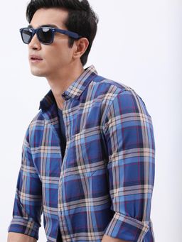 HIGHLANDER - Men Blue Cotton Blend Printed Slim Fit Shirt